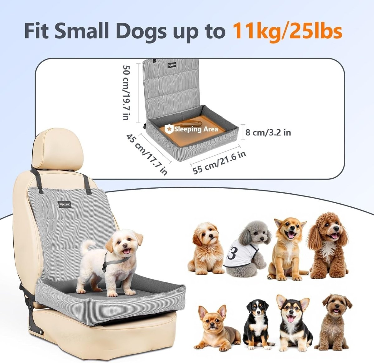 Dog Car Seat Booster Bed Soft Cushion Travel Pet Carrier 25lbs - Kwikley