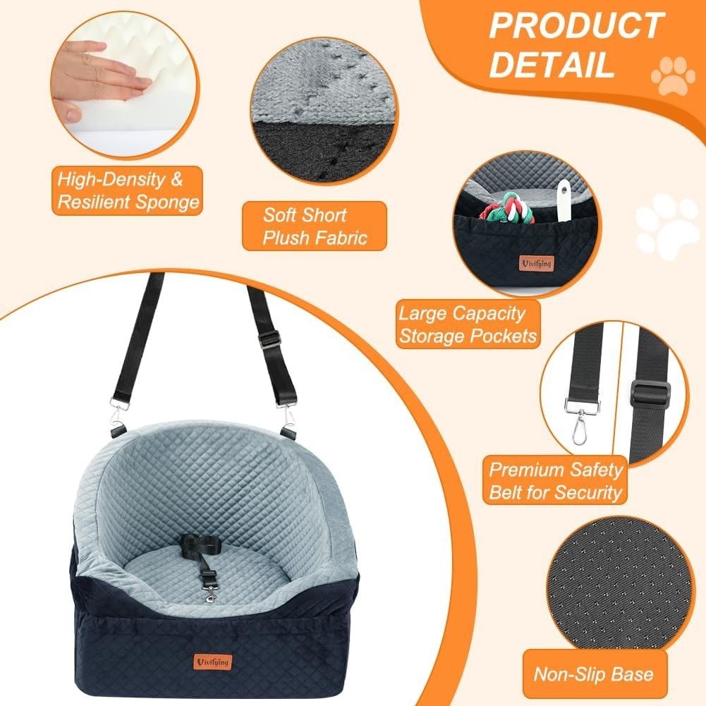 Dog Car Seat Booster Bed Travel Carrier Safety Leash Washable 30lbs - Kwikley
