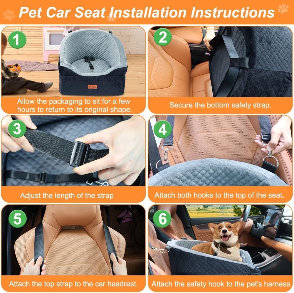 Dog Car Seat Booster Bed Travel Carrier Safety Leash Washable 30lbs - Kwikley