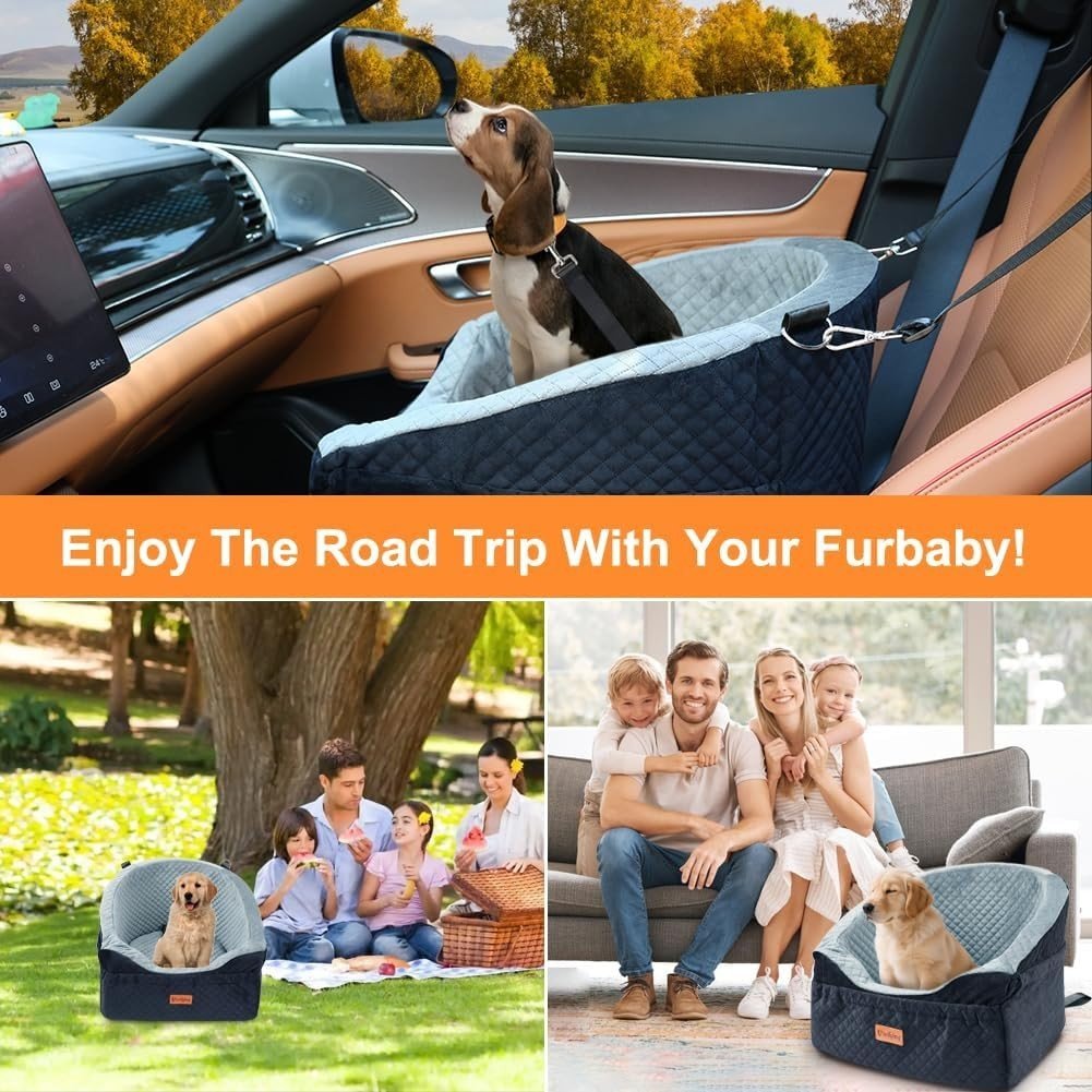Dog Car Seat Booster Bed Travel Carrier Safety Leash Washable 30lbs - Kwikley