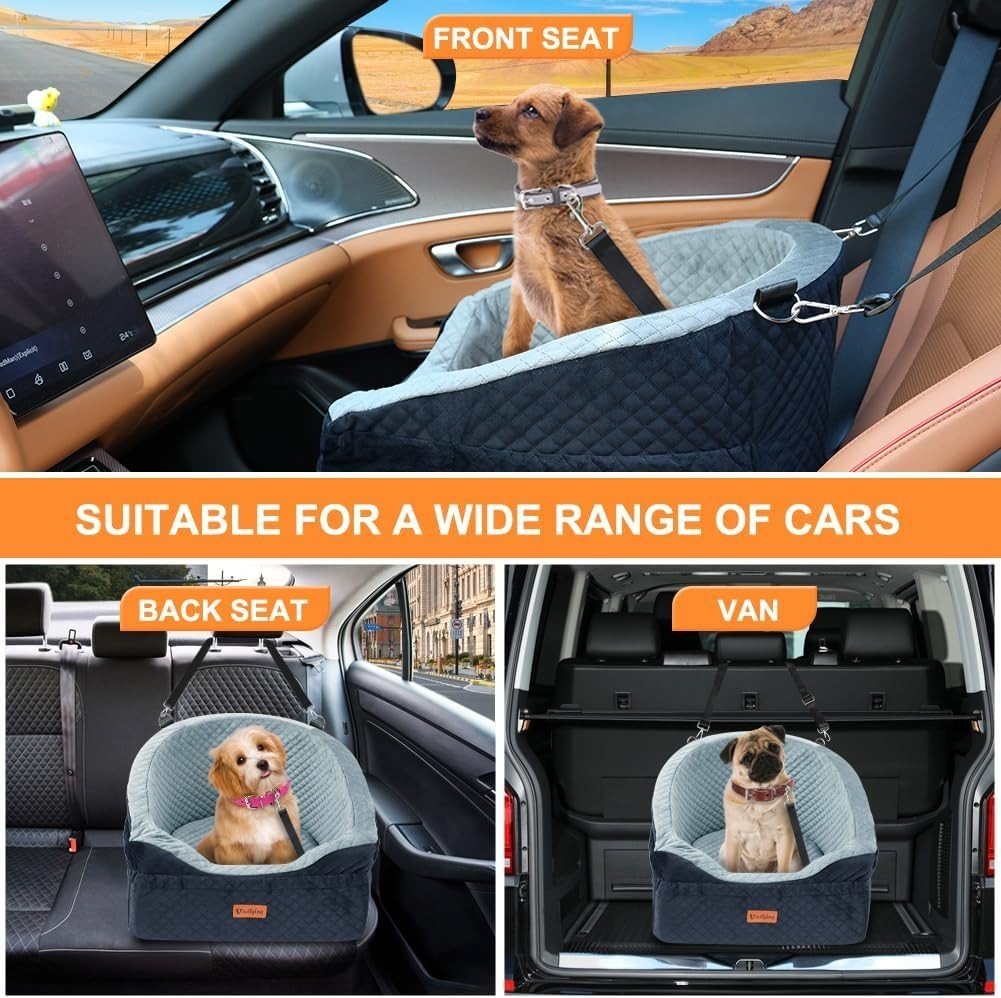 Dog Car Seat Booster Bed Travel Carrier Safety Leash Washable 30lbs - Kwikley