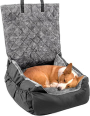 Dog Car Seat Booster Bed Travel Carrier Washable Safety Leash Black - Kwikley