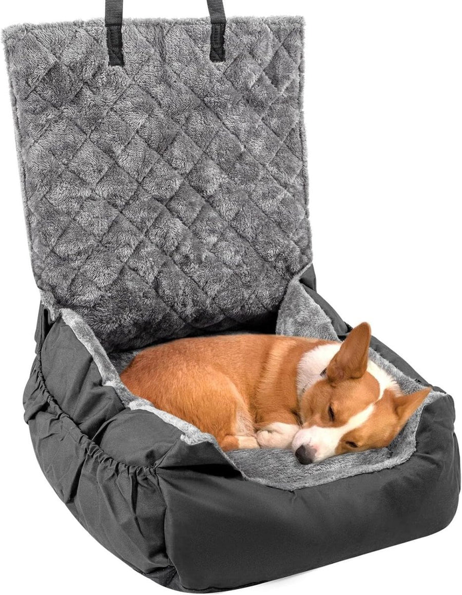 Dog Car Seat Booster Bed Travel Carrier Washable Safety Leash Black - Kwikley