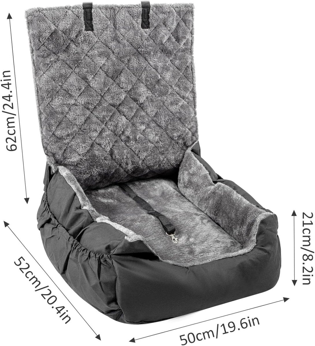 Dog Car Seat Booster Bed Travel Carrier Washable Safety Leash Black - Kwikley