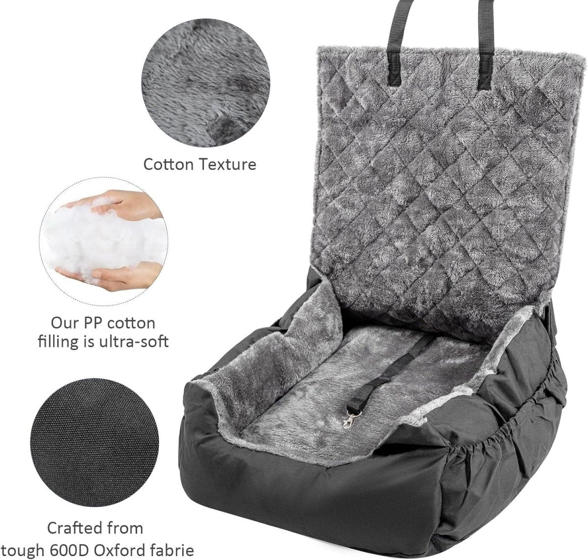 Dog Car Seat Booster Bed Travel Carrier Washable Safety Leash Black - Kwikley