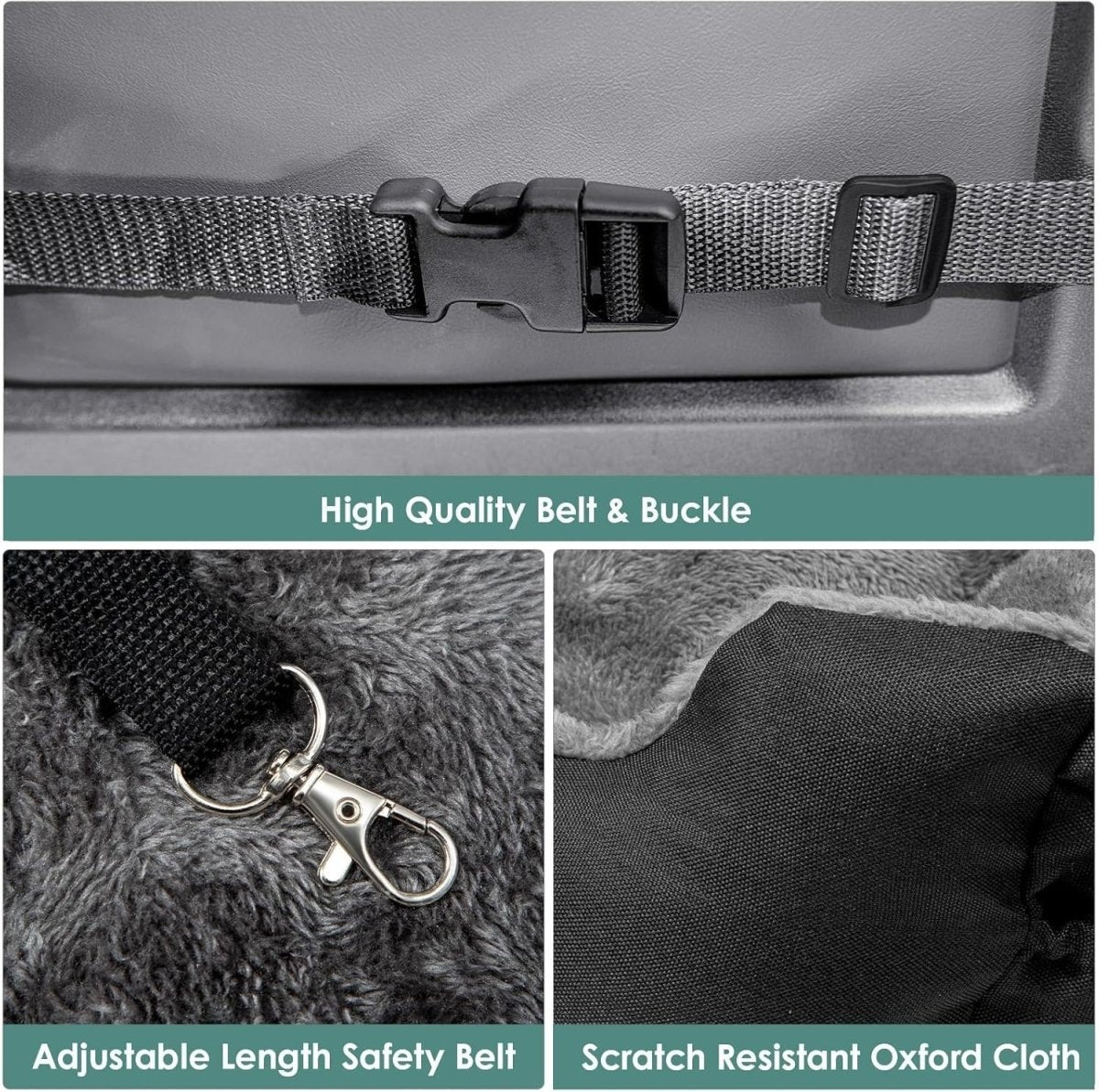 Dog Car Seat Booster Bed Travel Carrier Washable Safety Leash Black - Kwikley
