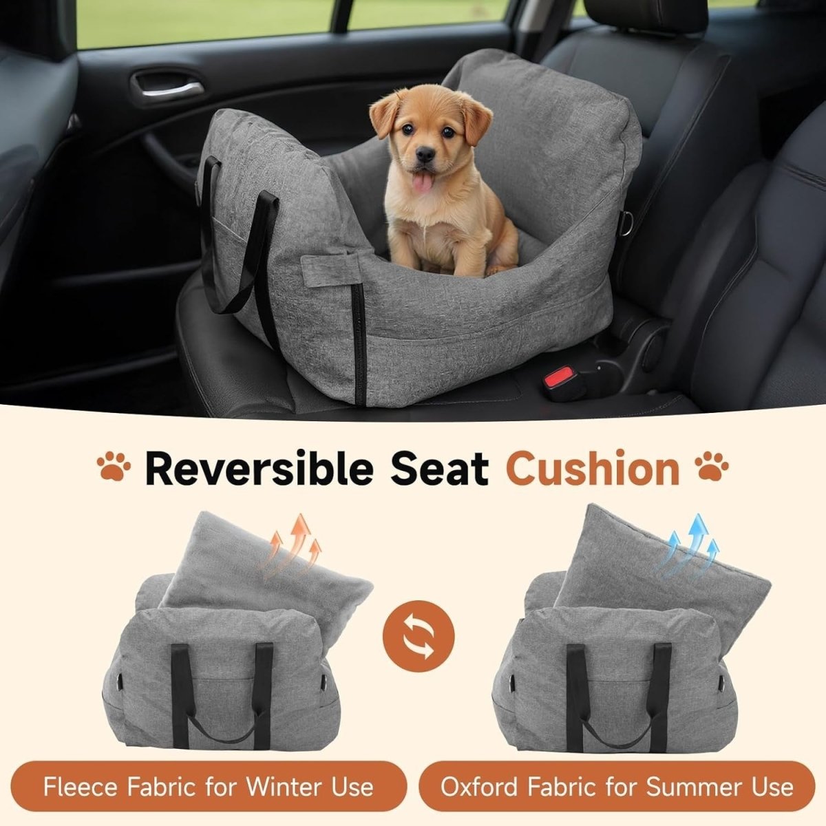 Dog Car Seat Booster Bed Washable Travel Carrier Safety Leash 60cm - Kwikley