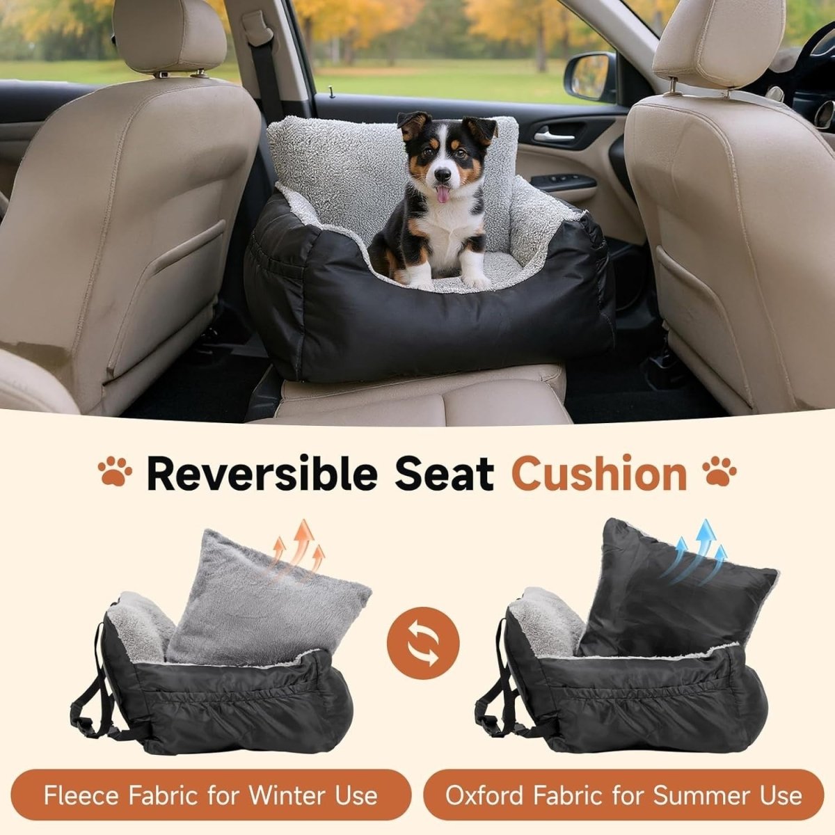 Dog Car Seat Booster Bed Waterproof Travel Carrier Washable Black - Kwikley