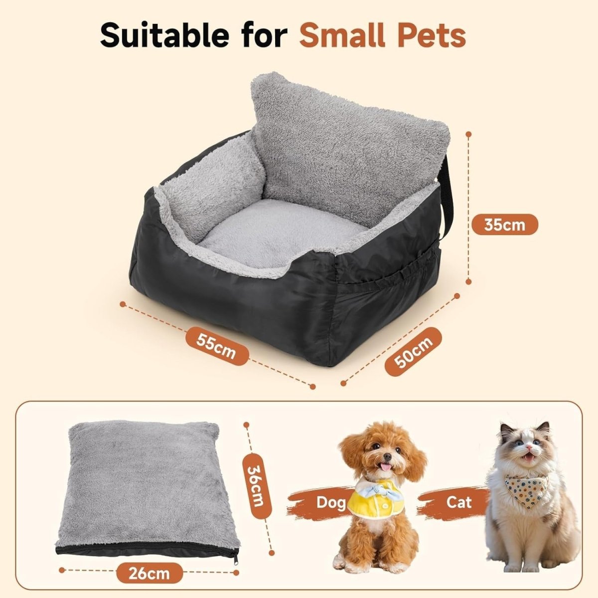 Dog Car Seat Booster Bed Waterproof Travel Carrier Washable Black - Kwikley