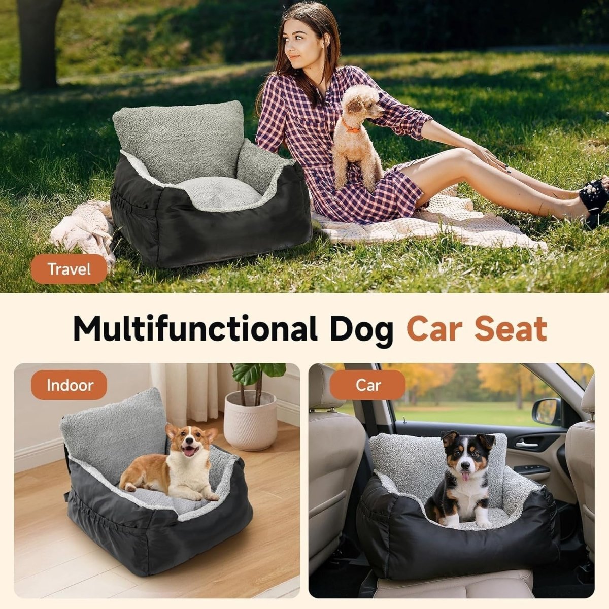 Dog Car Seat Booster Bed Waterproof Travel Carrier Washable Black - Kwikley