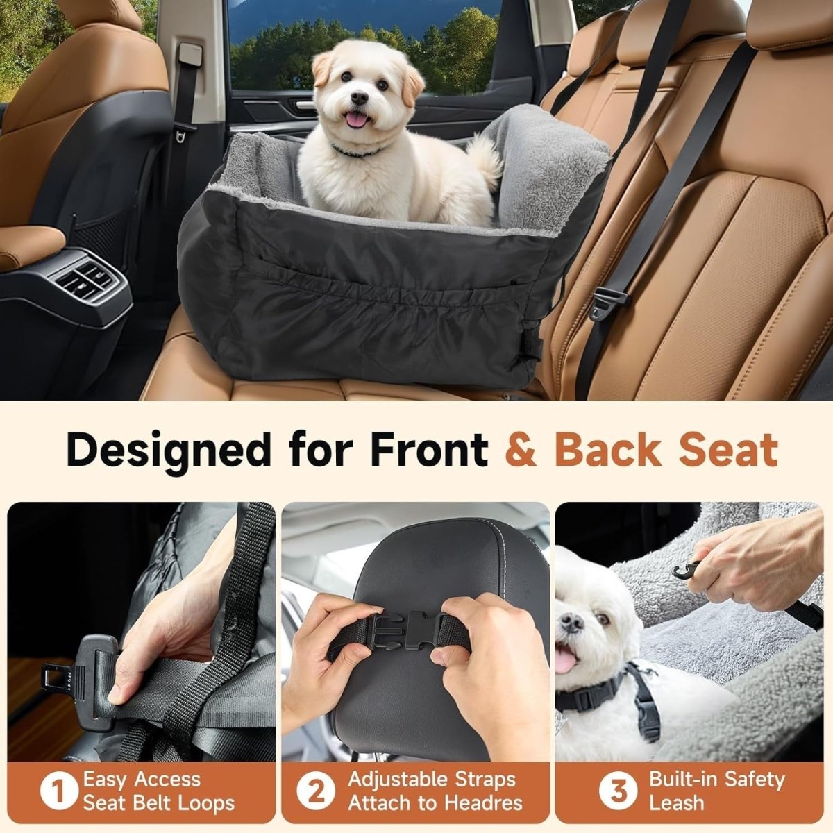 Dog Car Seat Booster Bed Waterproof Travel Carrier Washable Black - Kwikley