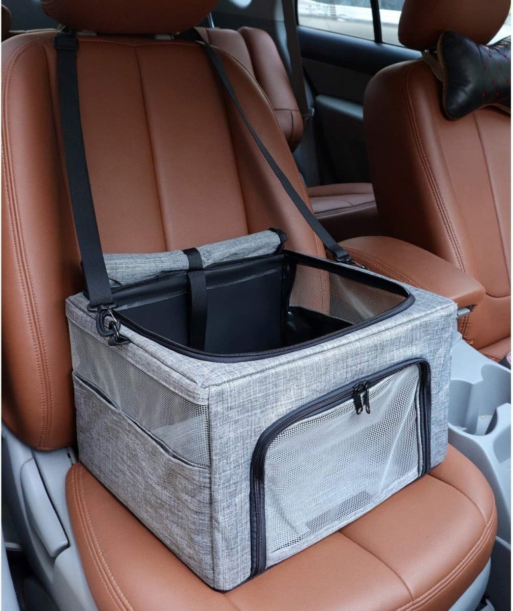 Dog Car Seat Booster Carrier Foldable Travel Crate Mesh Window 15lb - Kwikley