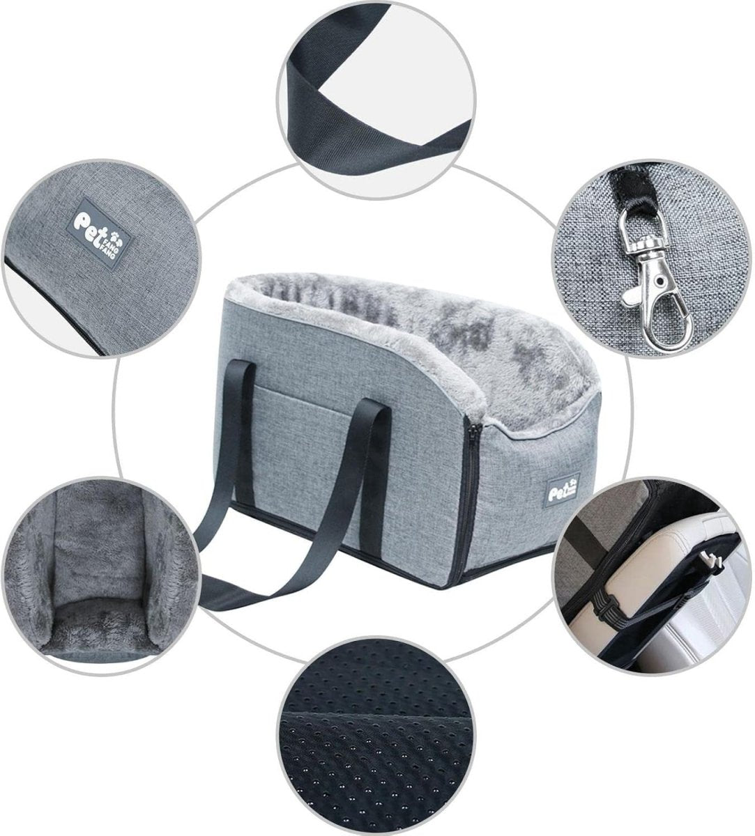 Dog Car Seat Booster Center Console Carrier Bed Washable Travel Bag Grey - Kwikley