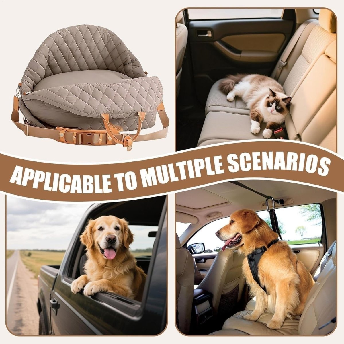 Dog Car Seat Booster Travel Carrier Waterproof Pet Bed w Handle - Kwikley
