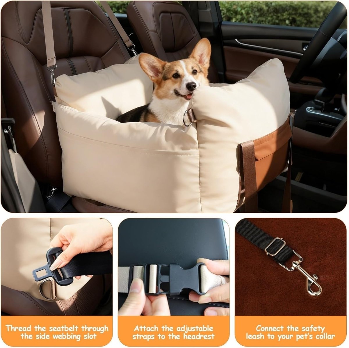 Dog Car Seat Booster Waterproof Pet Travel Bed Safety Leash 25lb - Kwikley