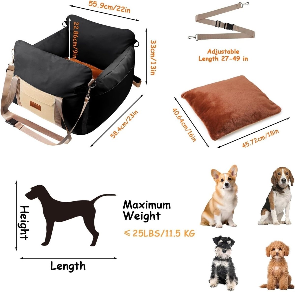 Dog Car Seat Booster Waterproof Pet Travel Bed Safety Leash 25lbs - Kwikley