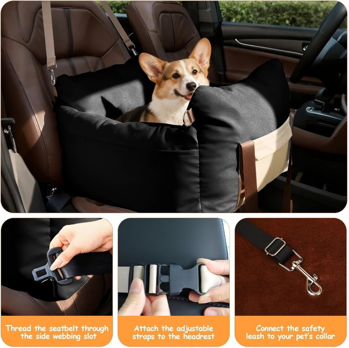 Dog Car Seat Booster Waterproof Pet Travel Bed Safety Leash 25lbs - Kwikley