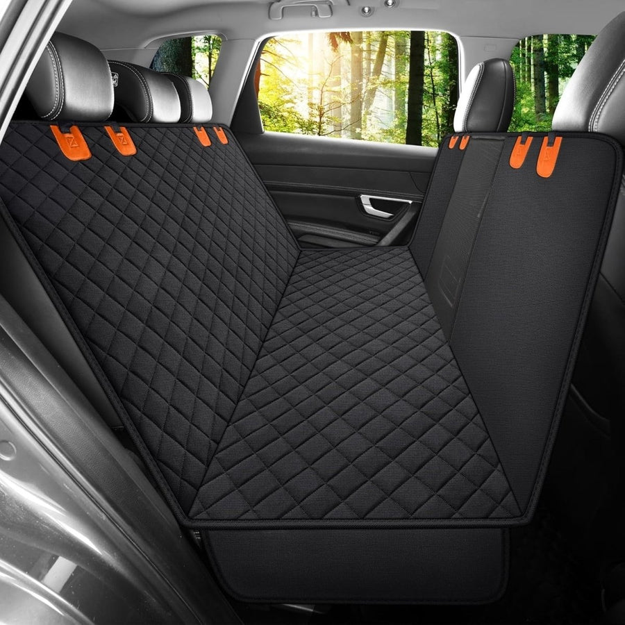 Dog Car Seat Cover Hammock Waterproof Mesh Window Black Orange - Kwikley
