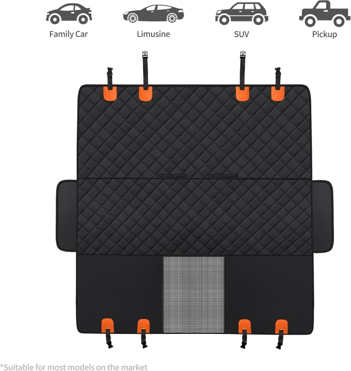 Dog Car Seat Cover Hammock Waterproof Mesh Window Black Orange - Kwikley