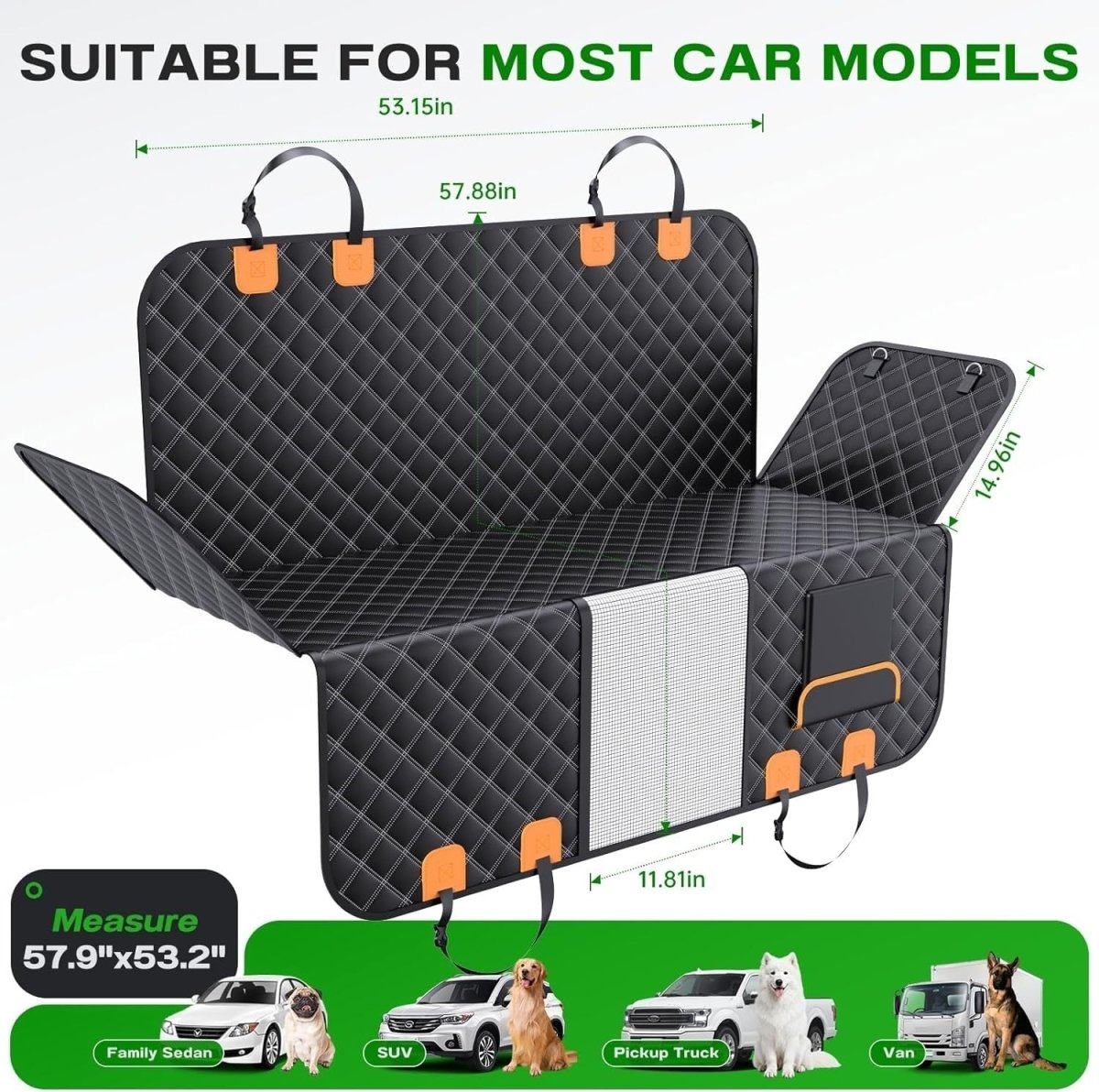 Dog Car Seat Cover Hammock Waterproof Mesh Window Rear Protector 147cm - Kwikley
