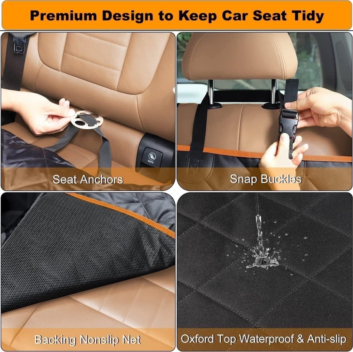 Dog Car Seat Cover Hammock Waterproof Rear Seat Protector Non Slip Strap - Kwikley