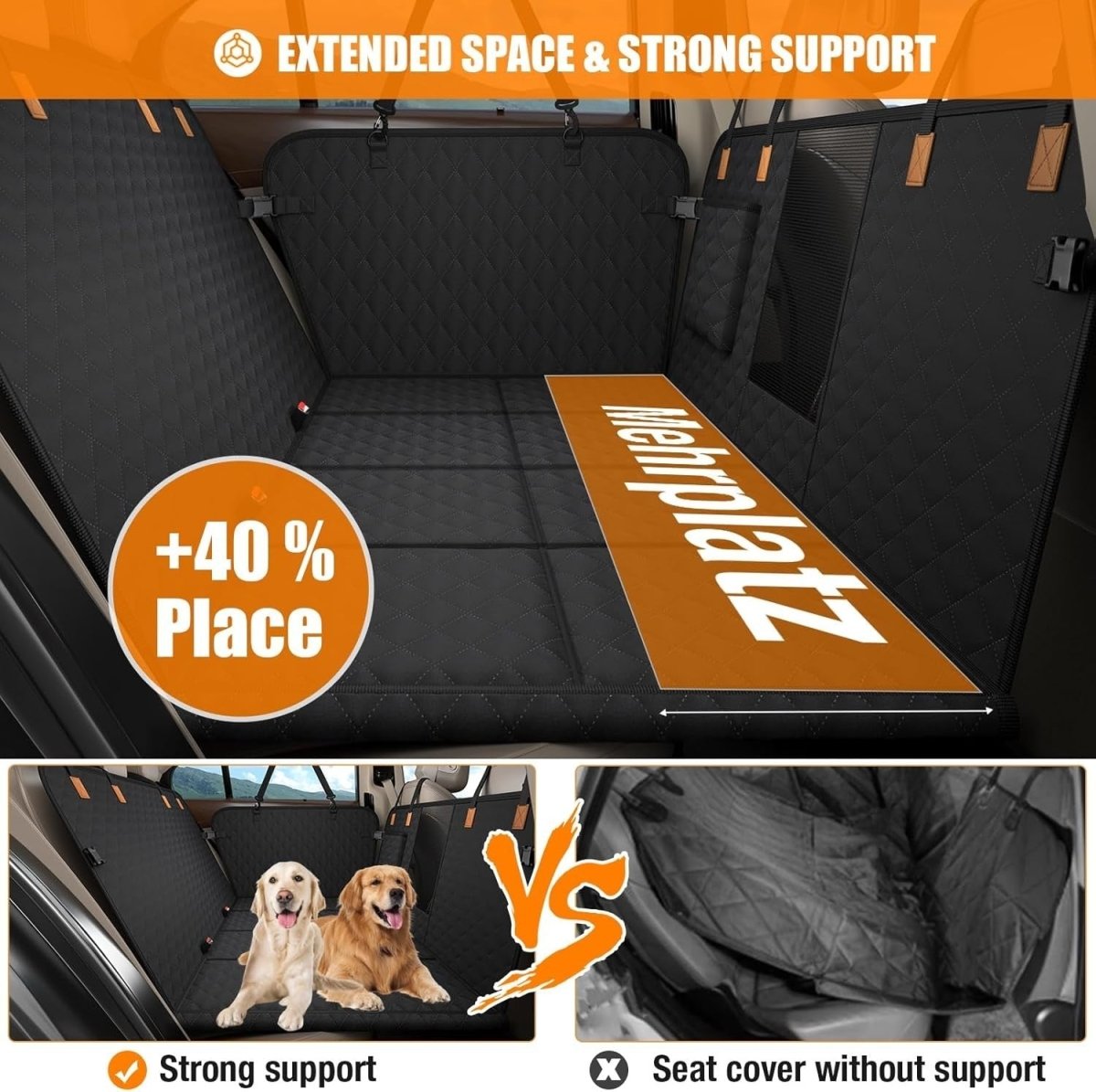 Dog Car Seat Extender Hard Bottom Waterproof Hammock 300lb Load - Kwikley