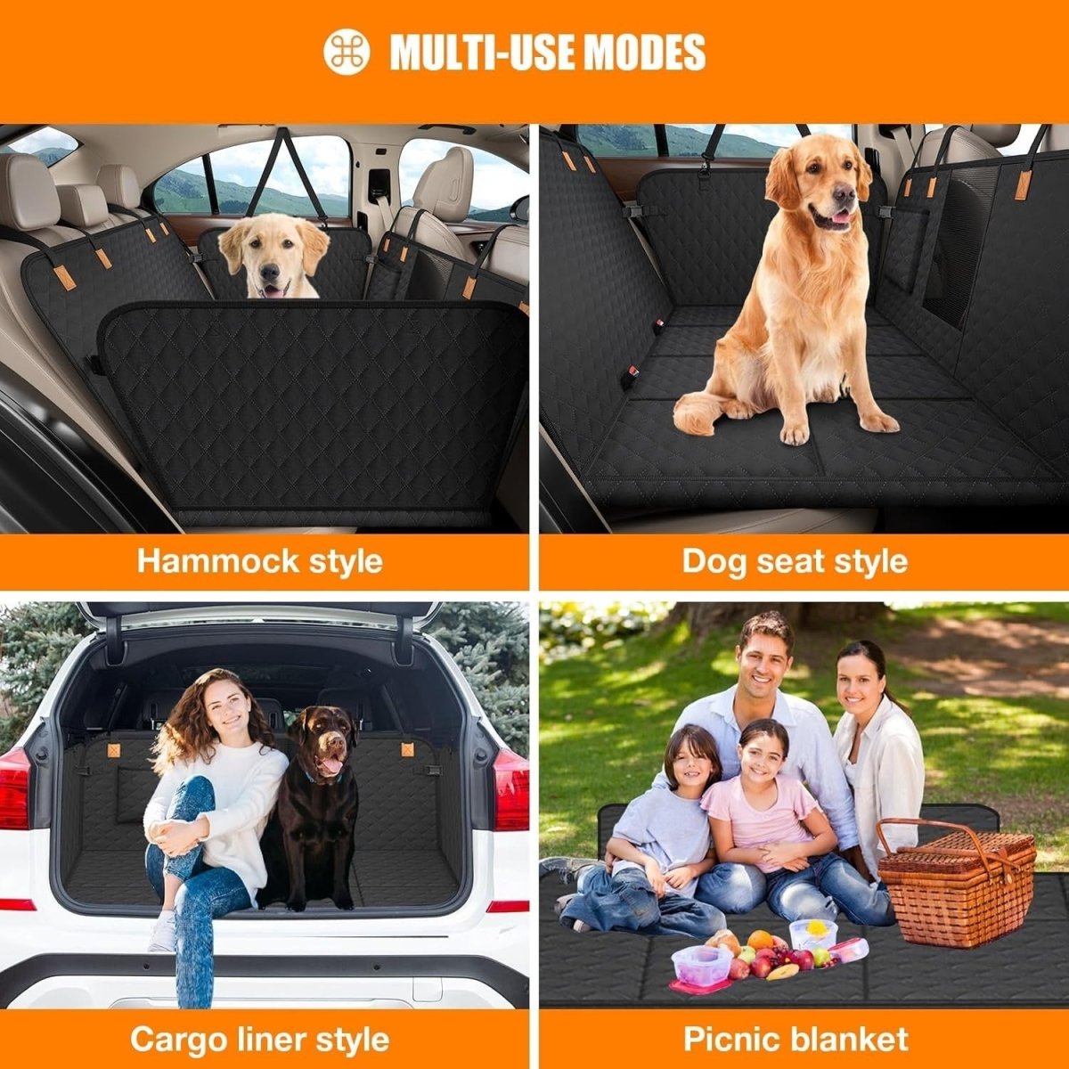 Dog Car Seat Extender Hard Bottom Waterproof Hammock 300lb Load - Kwikley