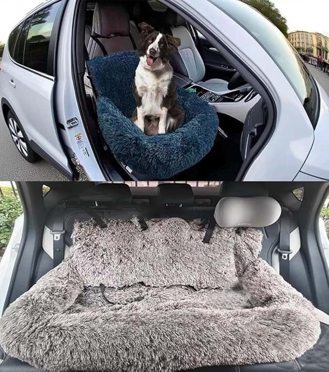 Dog Car Seat Plush Booster Bed Travel Seat Non Slip Washable 60x60cm - Kwikley