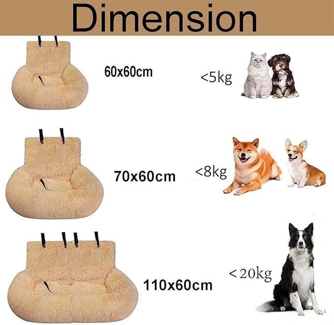Dog Car Seat Plush Booster Bed Travel Seat Non Slip Washable 60x60cm - Kwikley