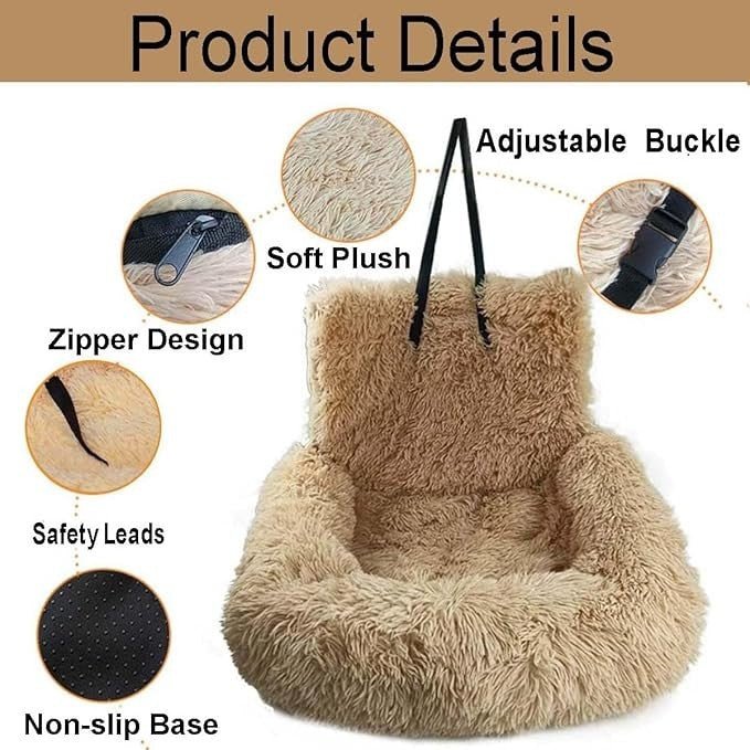 Dog Car Seat Plush Booster Bed Travel Seat Washable Non Slip 20kg - Kwikley