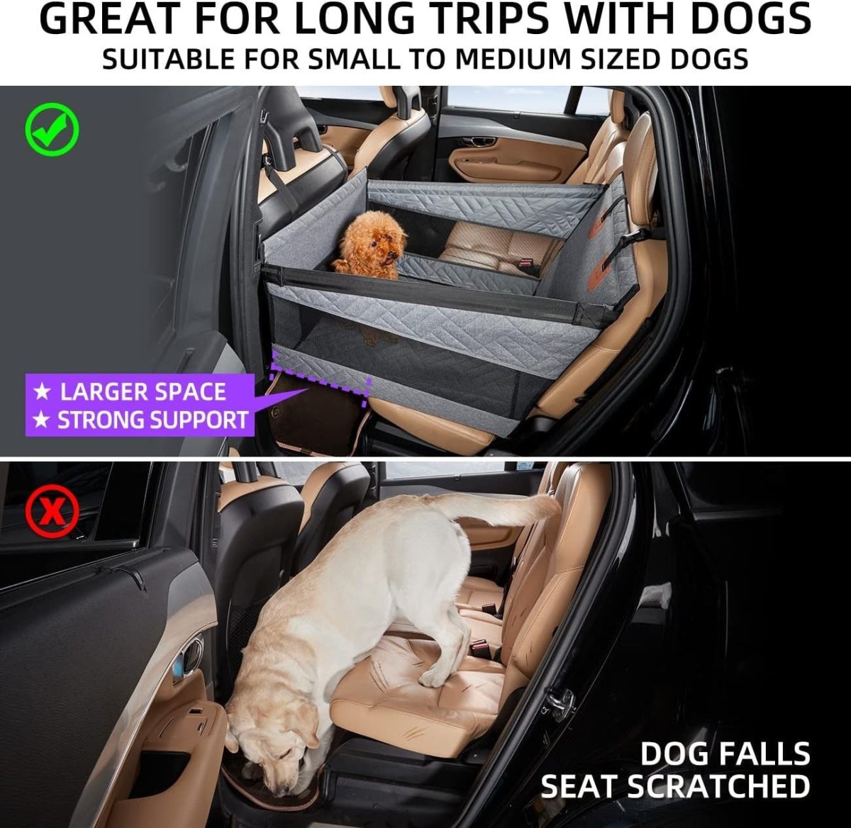Dog Car Seat Rear Seat Cover Extendable Platform Pet Bed 15kg Grey - Kwikley