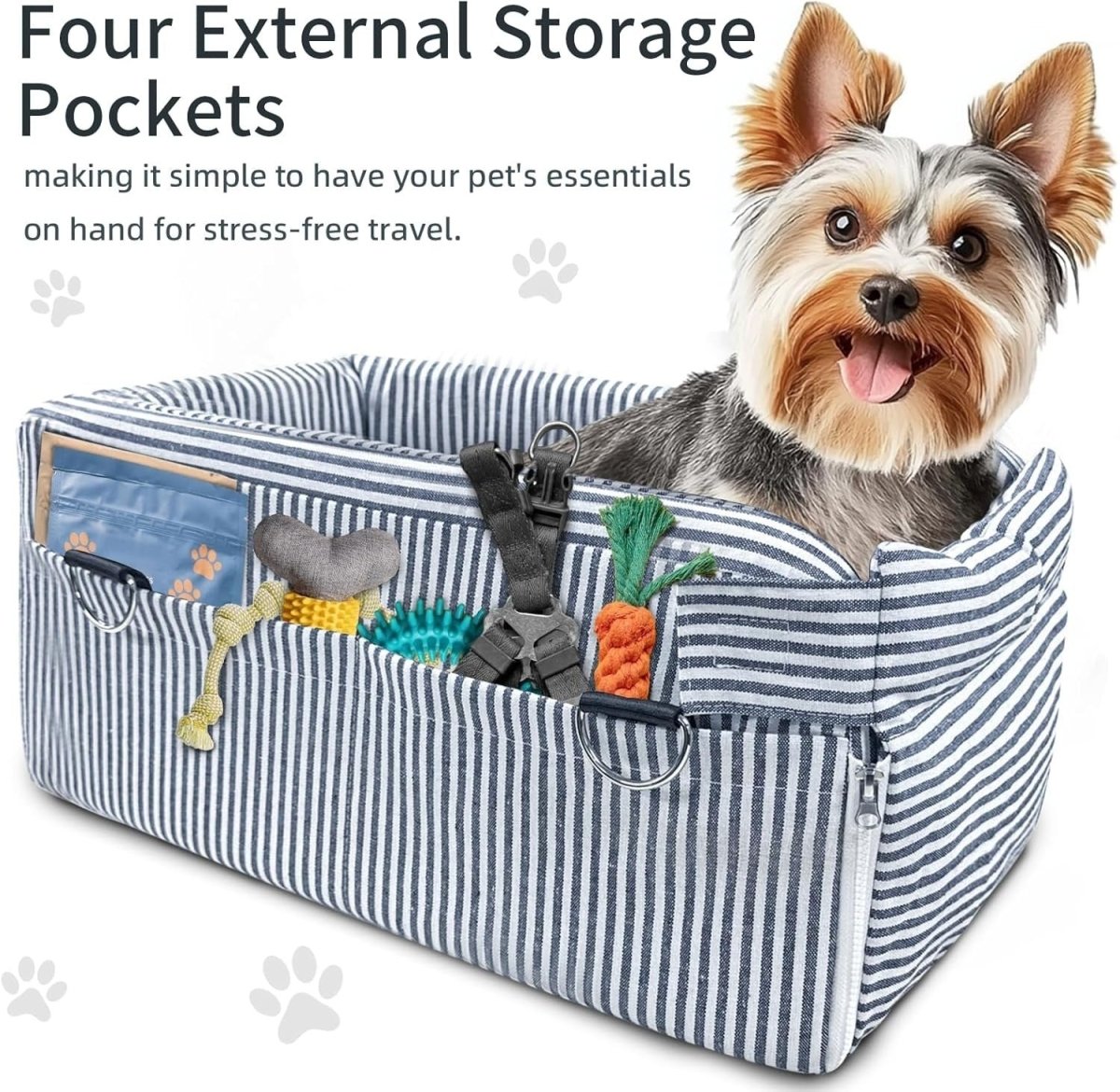 Dog Car Seat Small Dog Booster Console Seat Safety Belt Storage Pocket - Kwikley