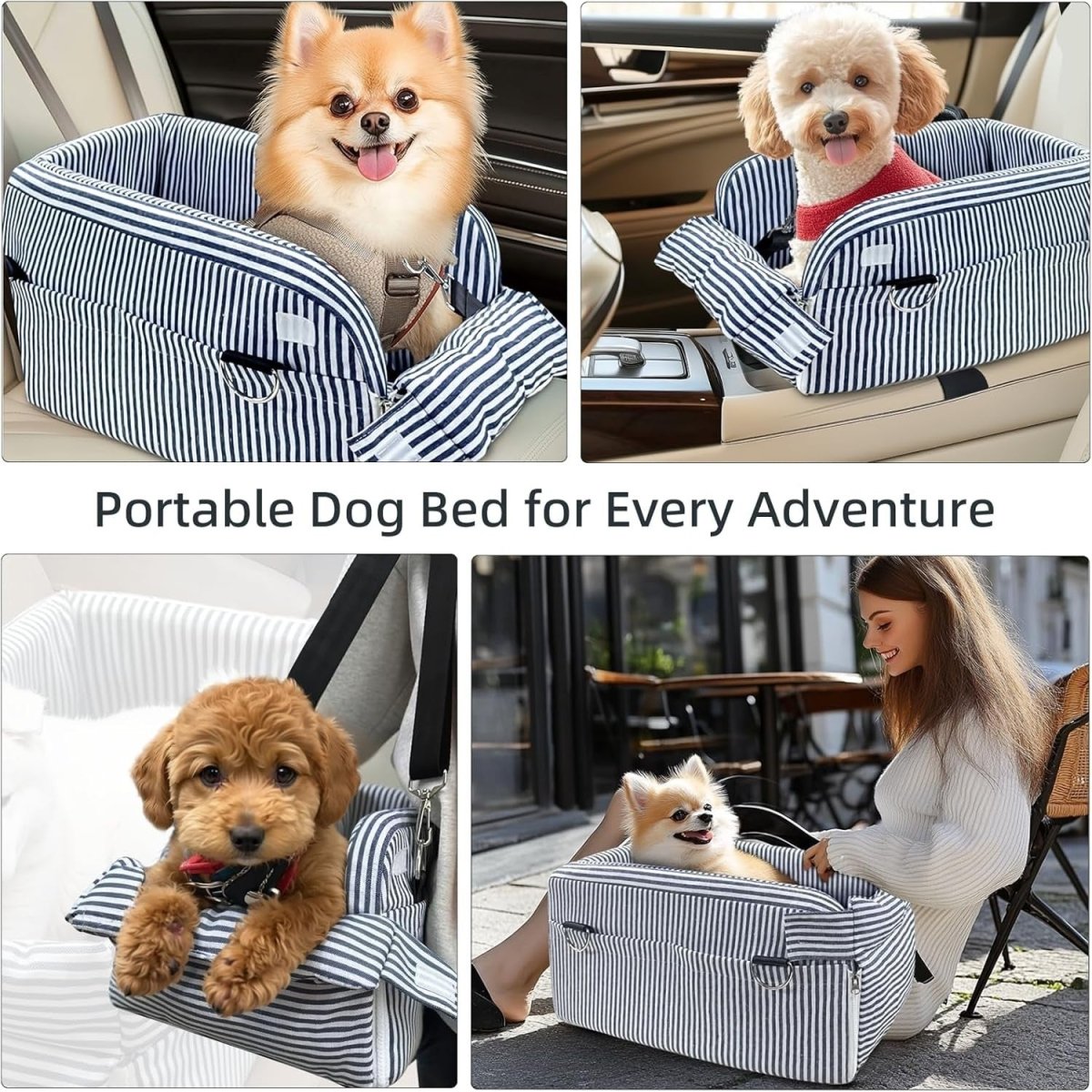 Dog Car Seat Small Dog Booster Console Seat Safety Belt Storage Pocket - Kwikley