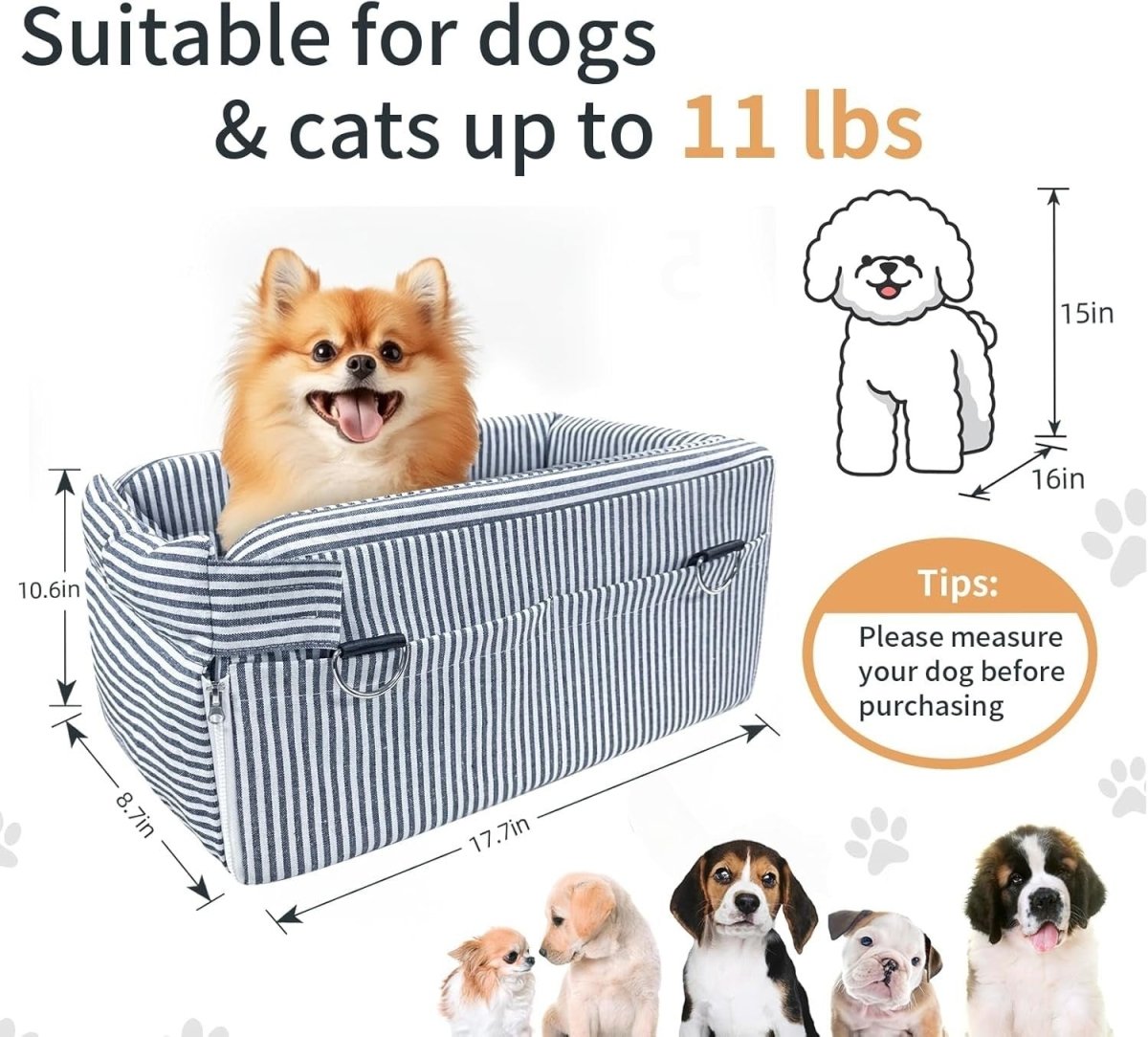 Dog Car Seat Small Dog Booster Console Seat Safety Belt Storage Pocket - Kwikley