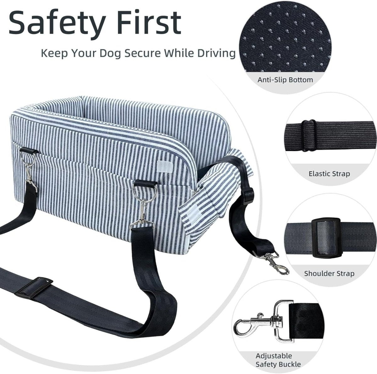 Dog Car Seat Small Dog Booster Console Seat Safety Belt Storage Pocket - Kwikley