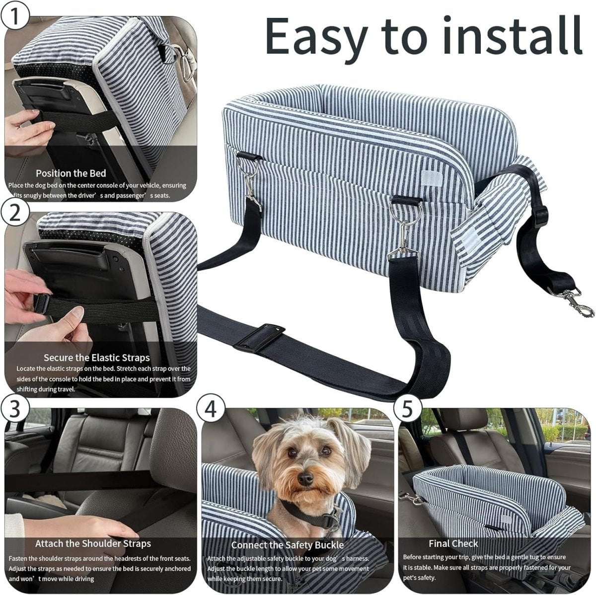 Dog Car Seat Small Dog Booster Console Seat Safety Belt Storage Pocket - Kwikley