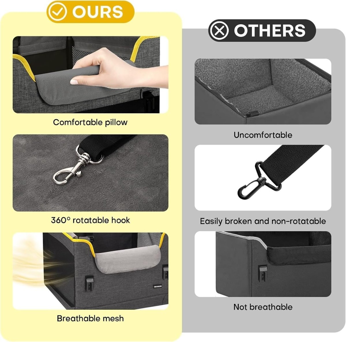Dog Car Seat Small Dogs Booster Seat Safety Leash Washable Cushion - Kwikley