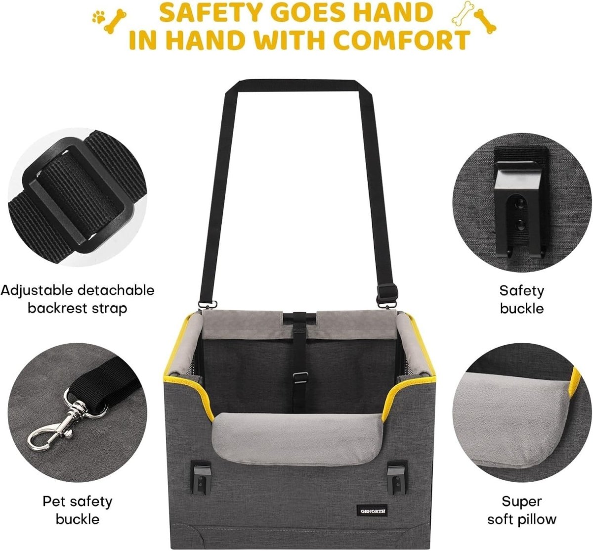 Dog Car Seat Small Dogs Booster Seat Safety Leash Washable Cushion - Kwikley