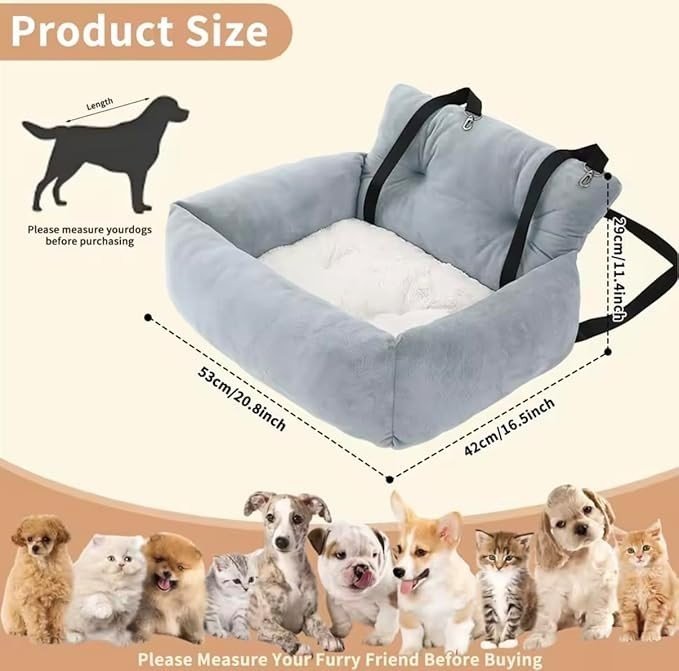 Dog Car Seat Small Dogs Cats Plush Booster Bed Safety Leash Travel - Kwikley