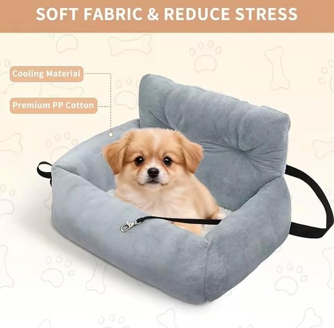 Dog Car Seat Small Dogs Cats Plush Booster Bed Safety Leash Travel - Kwikley