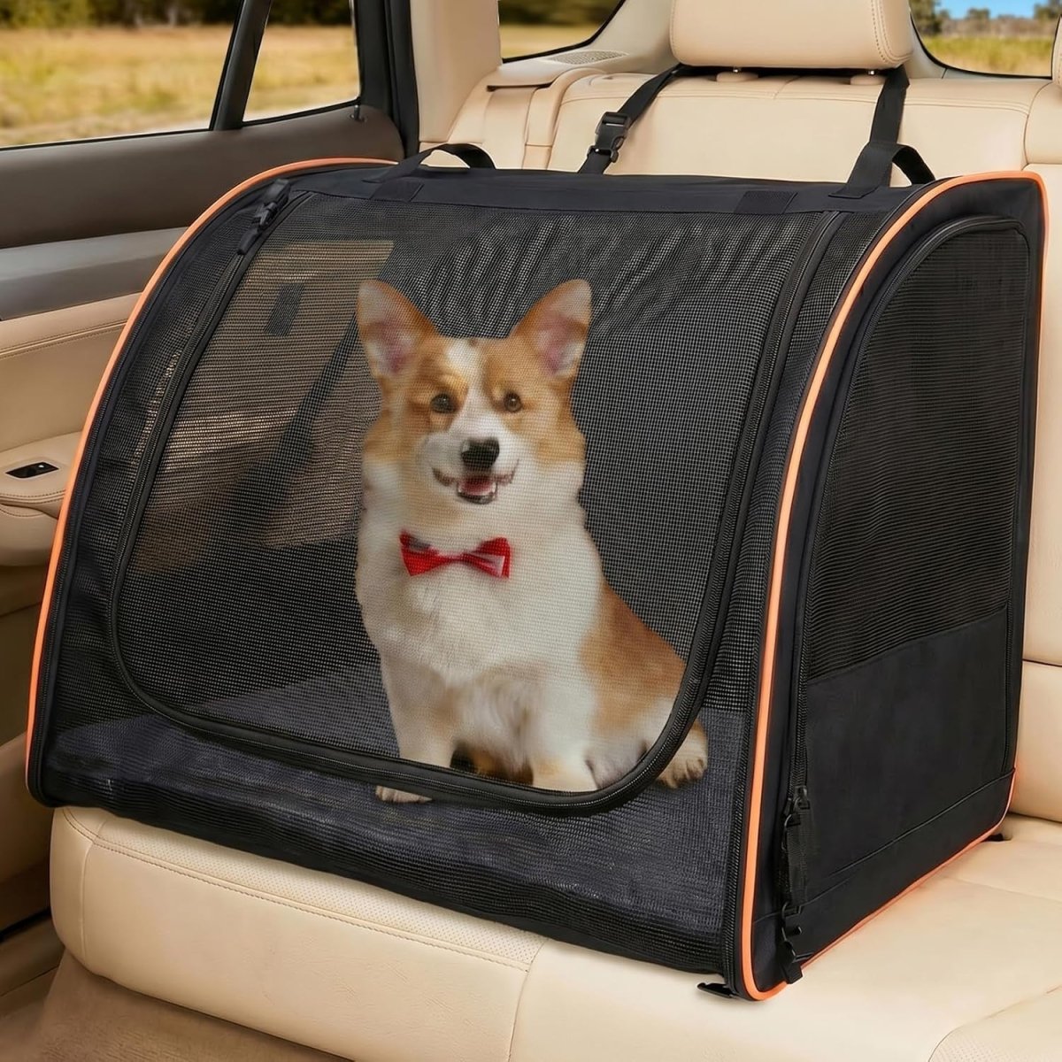 Dog Car Seat Travel Crate Soft Sided Pet Carrier Back Seat Kennel - Kwikley