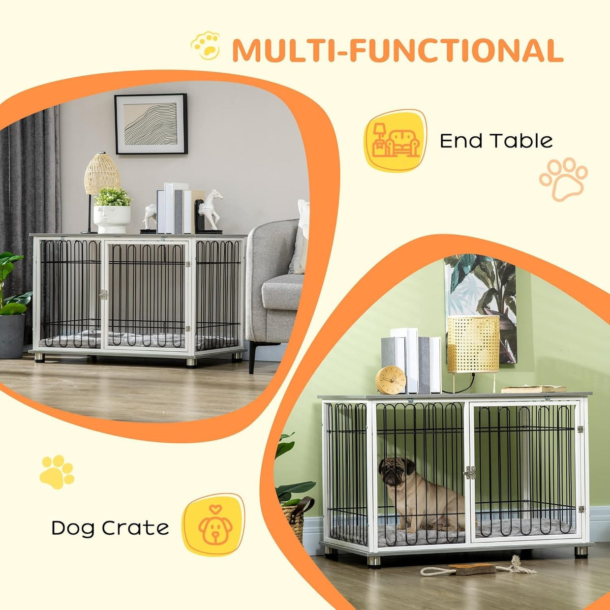 Dog Crate Furniture with Cushion | Indoor Kennel Table for Small & Medium Pets - Kwikley