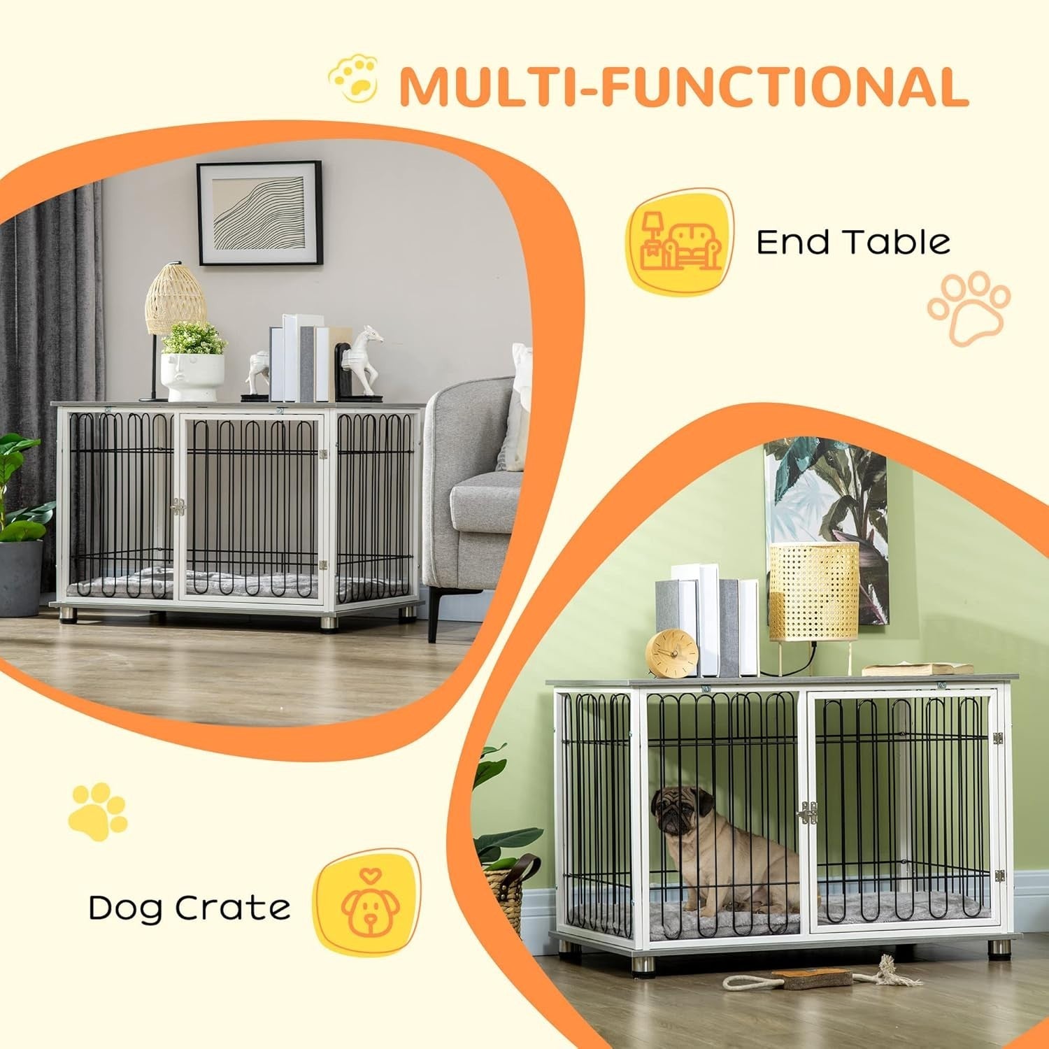 Dog Crate Furniture with Cushion | Indoor Kennel Table for Small & Medium Pets - Kwikley
