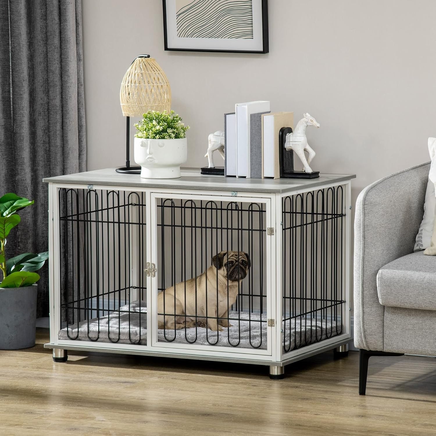 Dog Crate Furniture with Cushion | Indoor Kennel Table for Small & Medium Pets - Kwikley