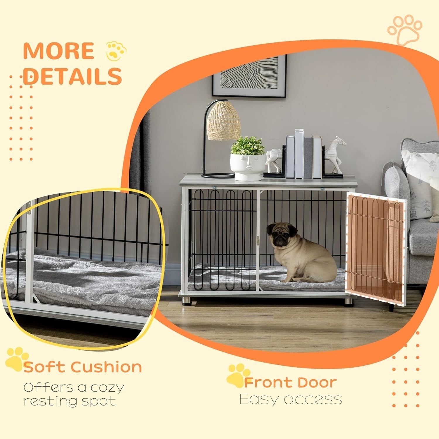 Dog Crate Furniture with Cushion | Indoor Kennel Table for Small & Medium Pets - Kwikley