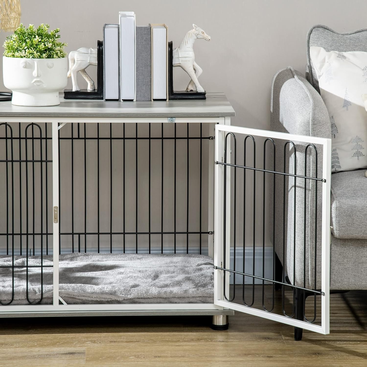 Dog Crate Furniture with Cushion | Indoor Kennel Table for Small & Medium Pets - Kwikley