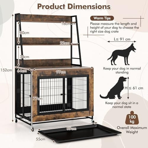 Dog Crate Furniture with Shelves, Flip Top, 3 Doors & Tray for Small Dogs - Kwikley