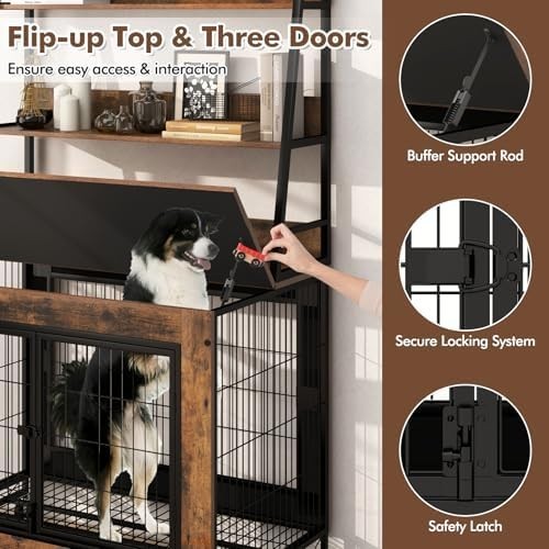 Dog Crate Furniture with Shelves, Flip Top, 3 Doors & Tray for Small Dogs - Kwikley