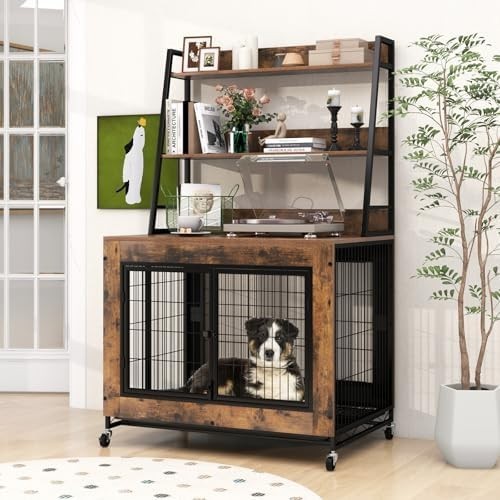 Dog Crate Furniture with Shelves, Flip Top, 3 Doors & Tray for Small Dogs - Kwikley