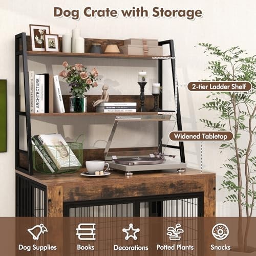 Dog Crate Furniture with Shelves, Flip Top, 3 Doors & Tray for Small Dogs - Kwikley